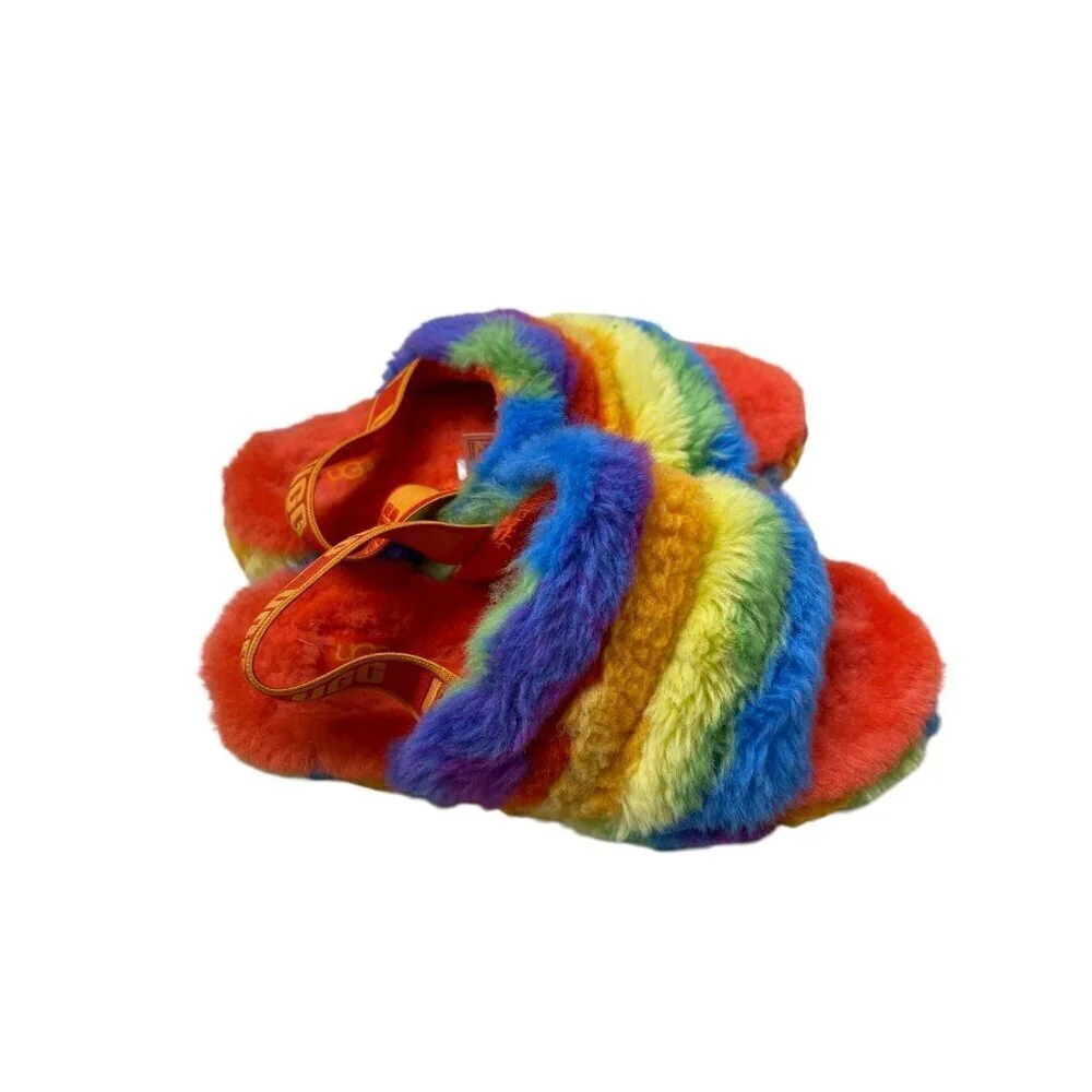 UGG Fluff Yeah Colorful Platform Strap Support Slippers Size 3 Furry